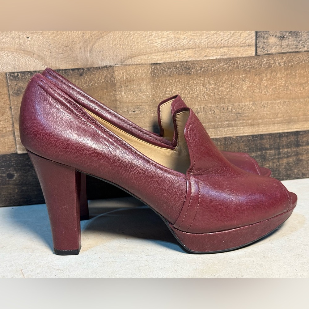 Naturalizer N5 Women's Maroon Leather Open Toe Chunky Heels Size 10 AB 220